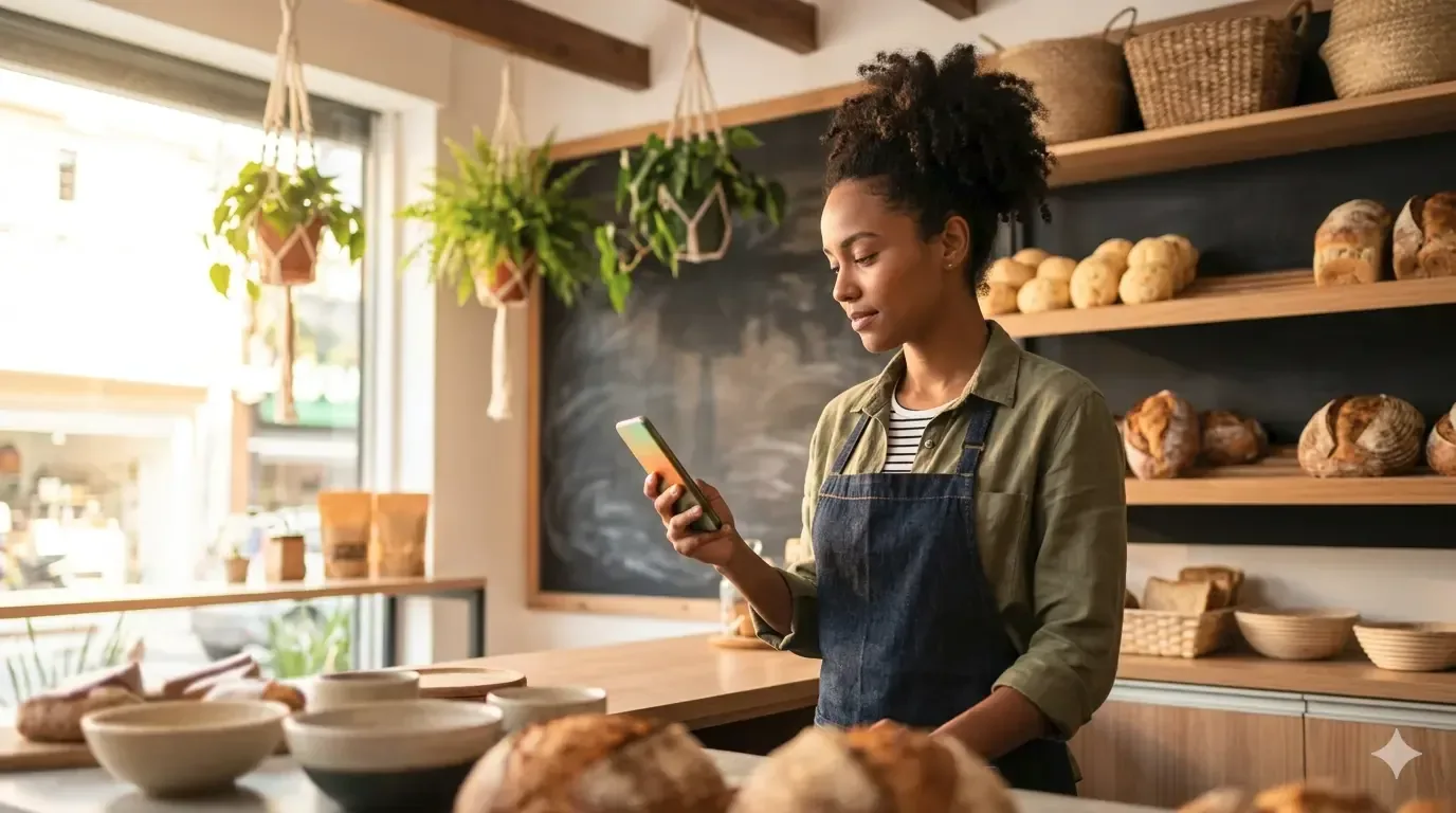 Smartphone exibindo o painel de uma fila digital em tempo real